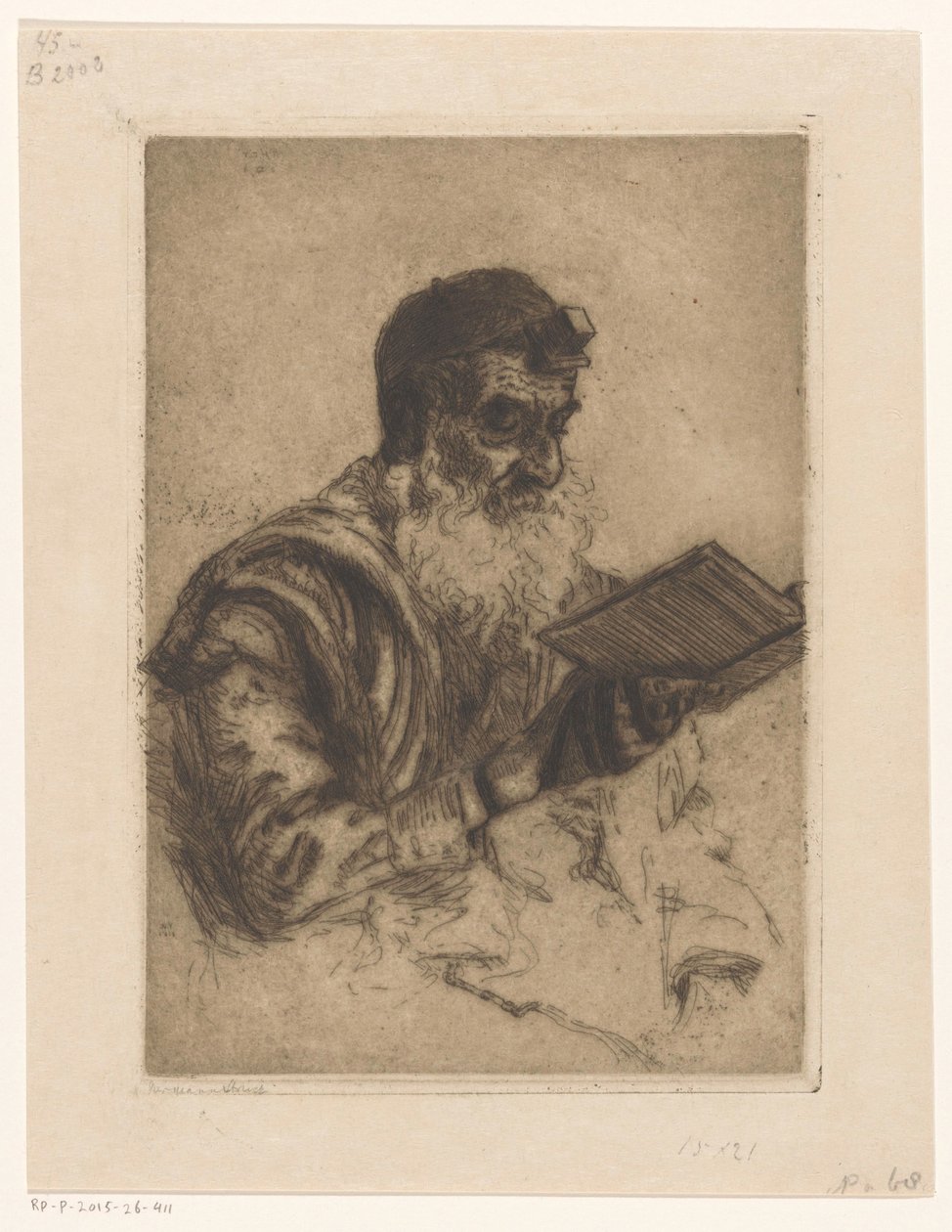Bedende jødisk mann av Hermann Struck (signed by artist)