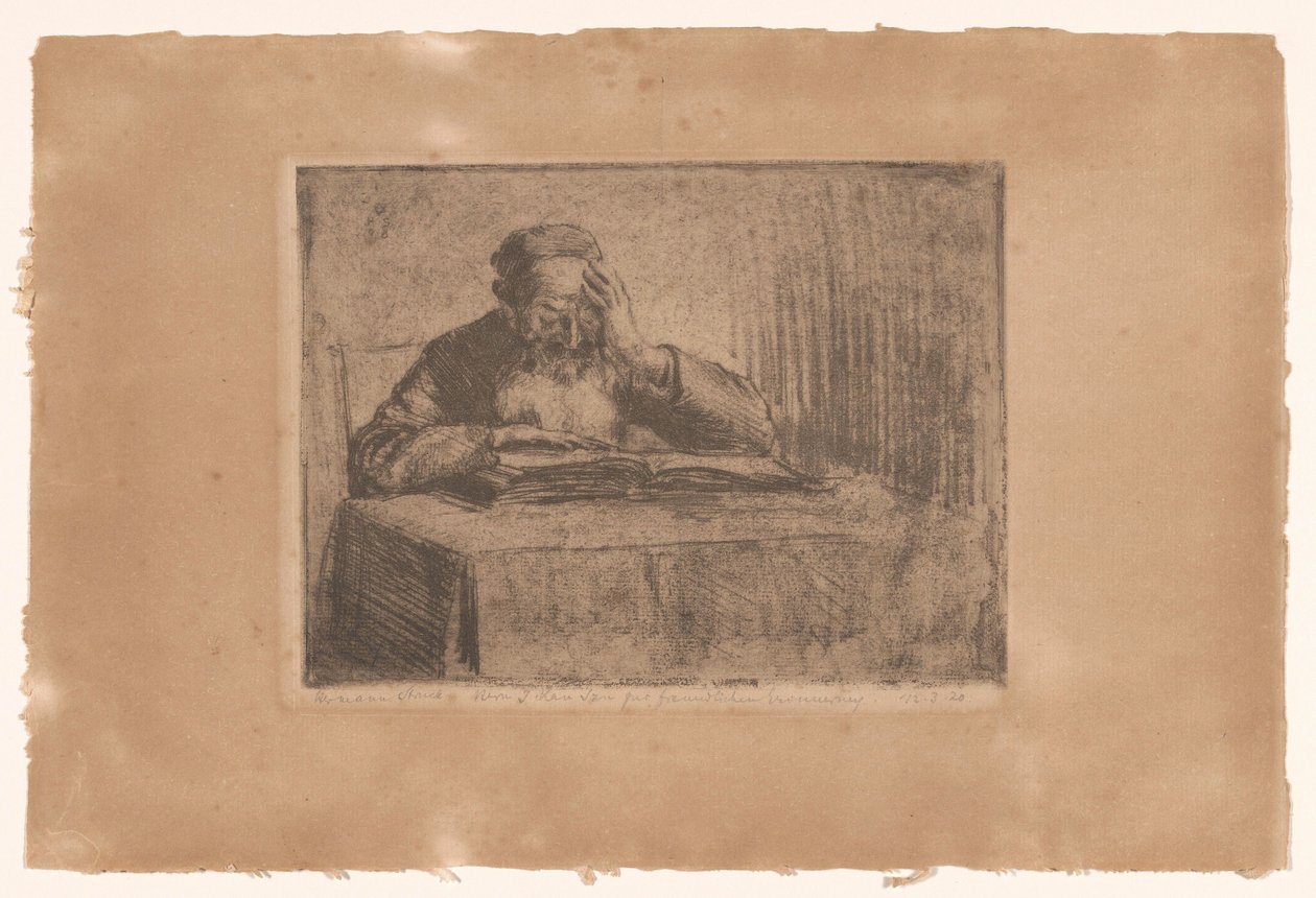 Jødisk mann som leser av Hermann Struck (signed by artist)