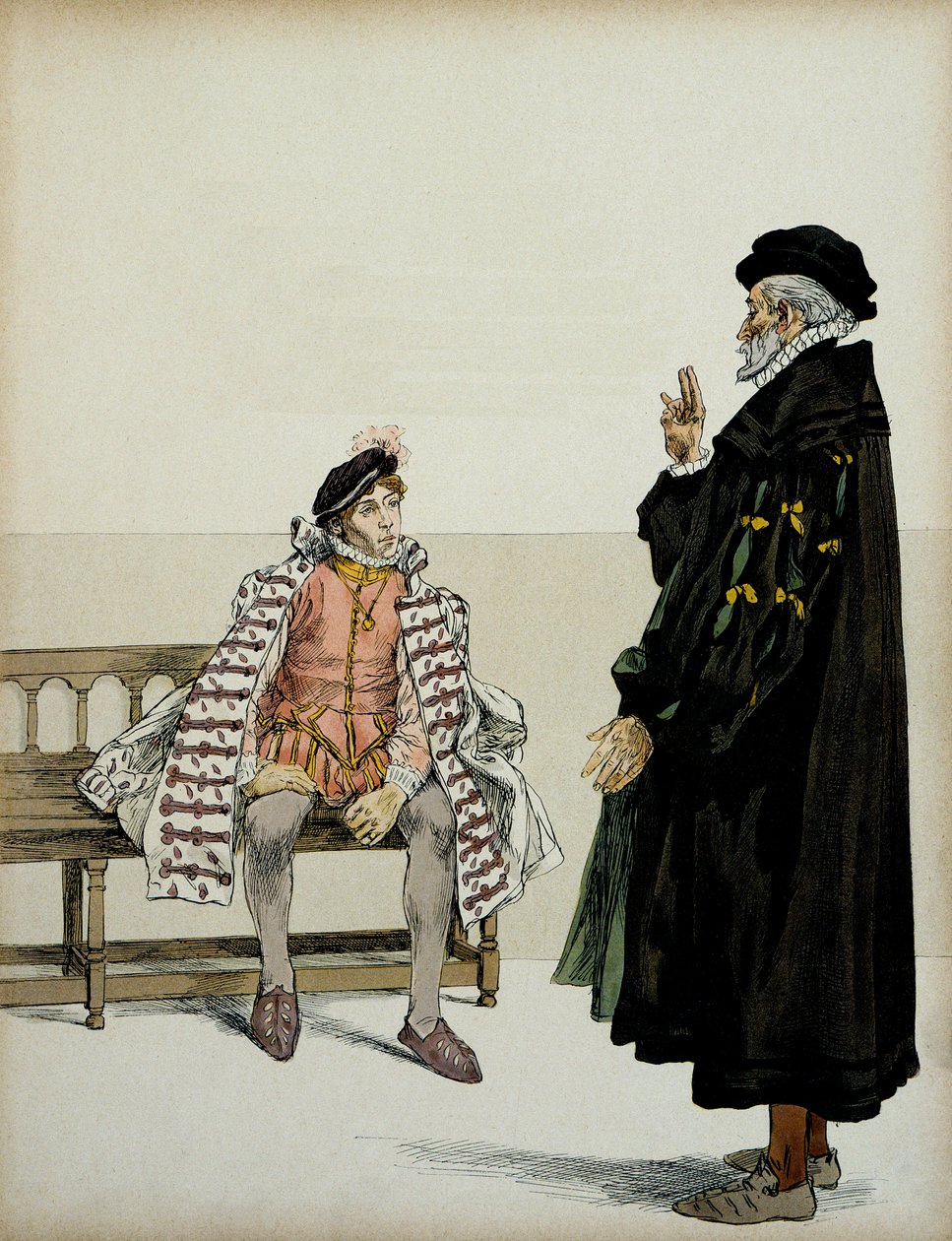 Henri IV (1553-1610) før sin professor La Gaucherie. Illustrasjon av Hermann Vogel (1856-1918) i "" Henri IV"" av Hermann Vogel