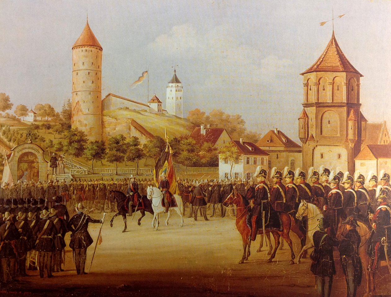 Hermann Volz Parade av Biberach Citizens#39; Guard ved Riedlinger Gate 1849 av Hermann Volz