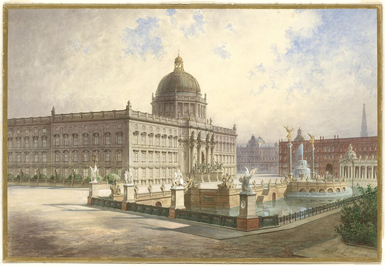 Berliner Stadtschloss. Utsikt over palassfasaden fra palassbroen, 1886 av Hermann Ziller