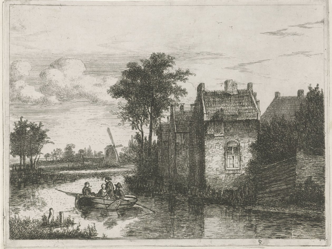 Båt med fire passasjerer av Hermanus Jan Hendrik van Rijkelijkhuysen