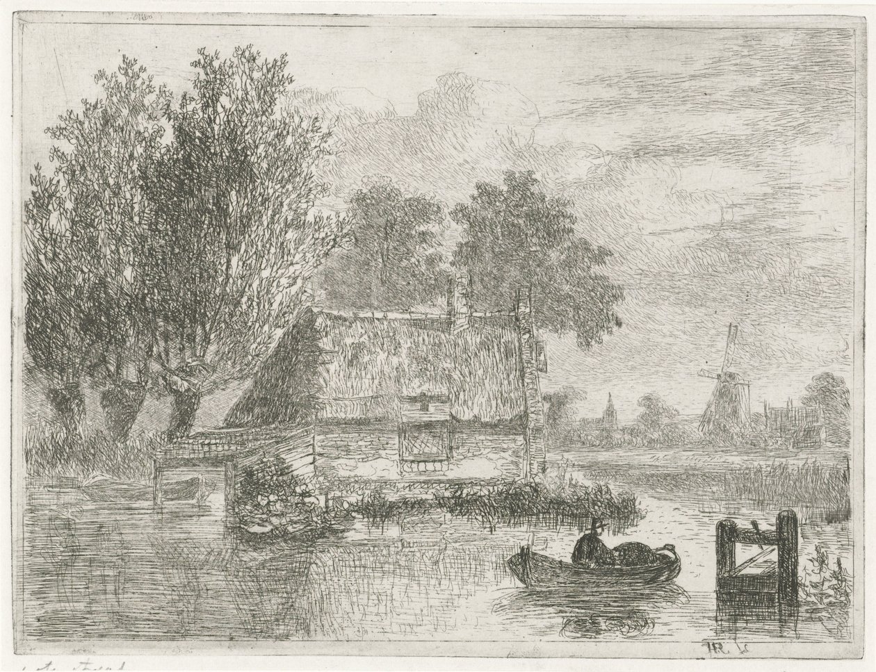 Mann med tønne i båt av Hermanus Jan Hendrik van Rijkelijkhuysen