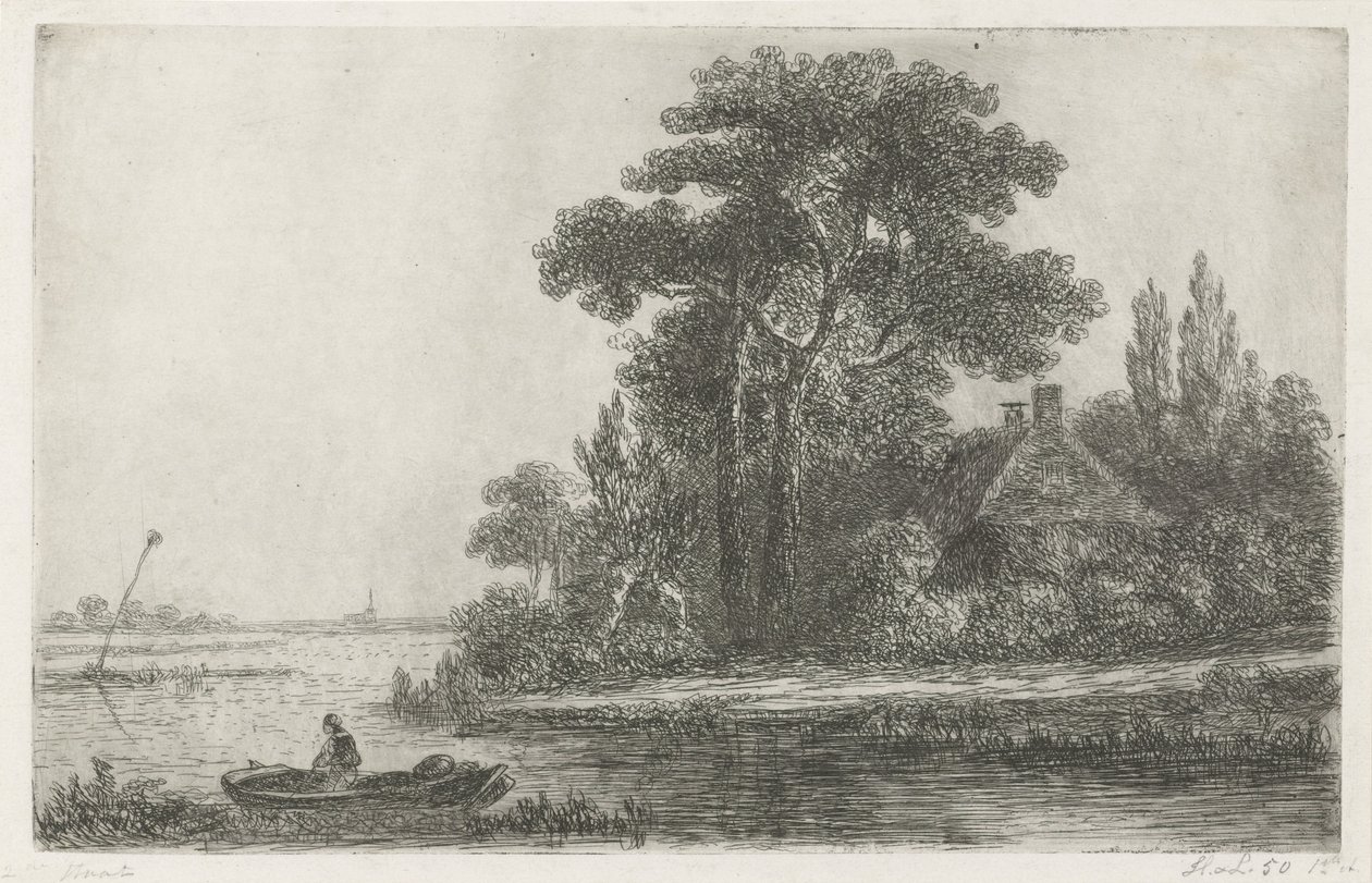 Elvelandskap med fyrtårn av Hermanus Jan Hendrik van Rijkelijkhuysen