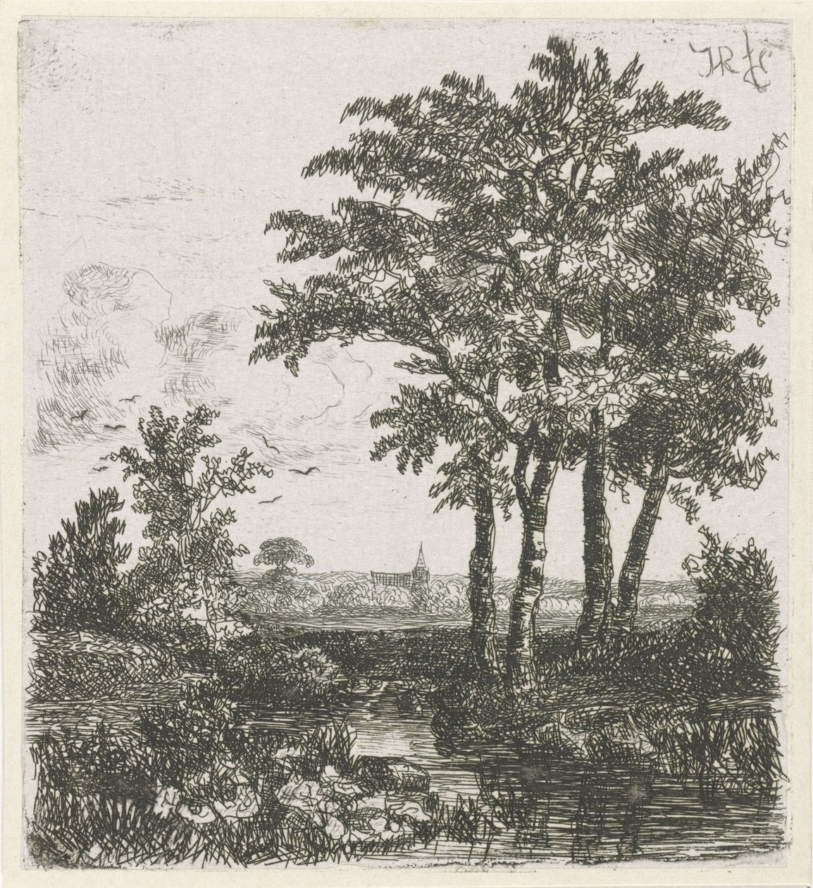 Fire trær på en grøft av Hermanus Jan Hendrik van Rijkelijkhuysen