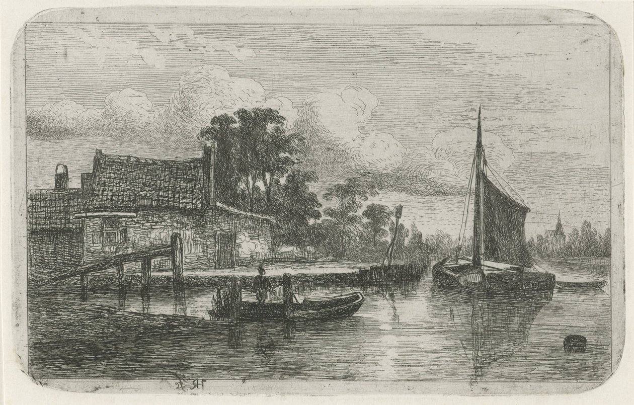 Seilskute ved vannkanten av Hermanus Jan Hendrik van Rijkelijkhuysen