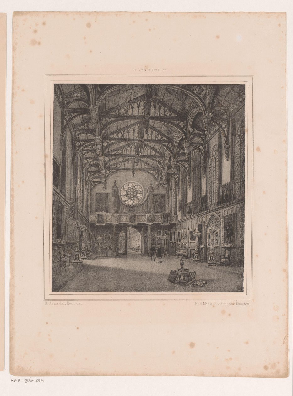 Interiør gotisk hall i Kneuterdijk-palasset av Hermanus Johannes van den Hout