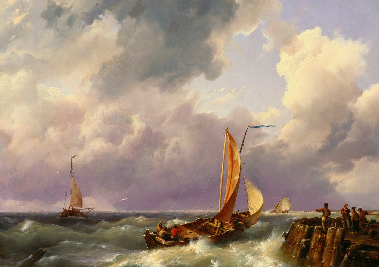 Sendes fra en brygge, 1852 av Hermanus Koekkoek