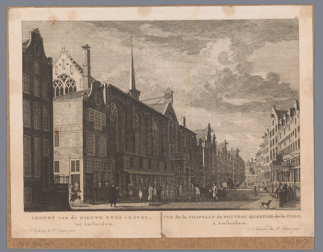 Utsikt over Heilige Stede (Nieuwezijds Kapel) i Amsterdam Utsikt over det nye Zyds-kapellet, til Amsterdam / Vue de la Chapelle du Nouveau Quartier de la Ville, à Amsterdam (tittel på objekt) Atlas of Fouquet (serietittel) av Hermanus Petrus Schouten (possibly)