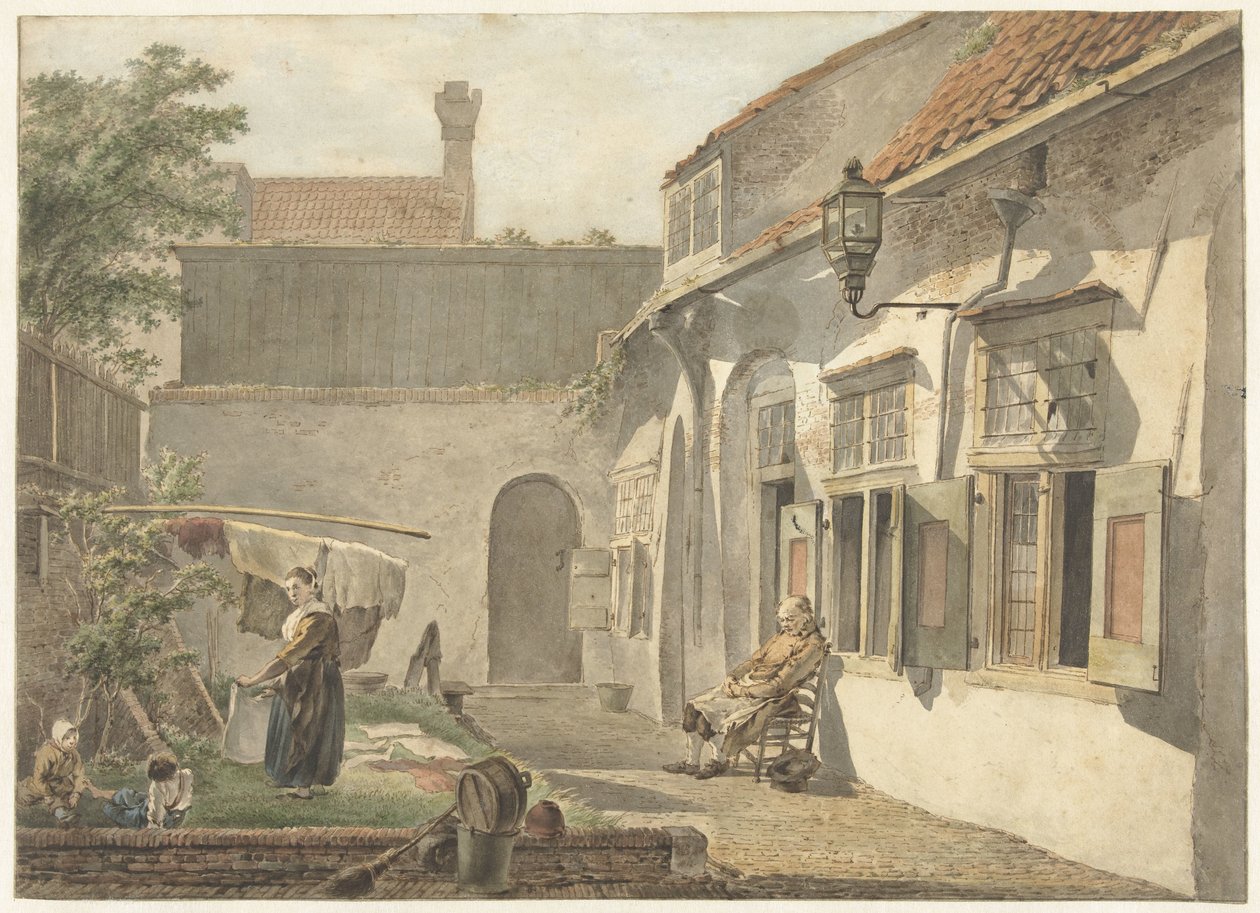 Gårdsplass med figurer i Utrecht av Hermanus van Brussel