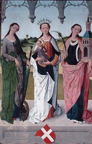 St. Catherine, the Virgin Mary and St. Barbara, fra Høyalteret i St. Nicholas Church, 1481 (detaljer) (se 197688-90, 197692) av Hermen Rode