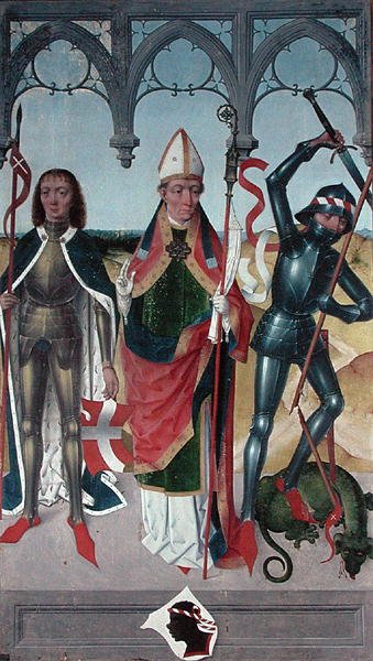 St. George, St. Nicholas og St. Victor av Marseille, fra Høyalteret i St. Nicholas Church, 1481 (detalj) (se 197688, 197690-92) av Hermen Rode