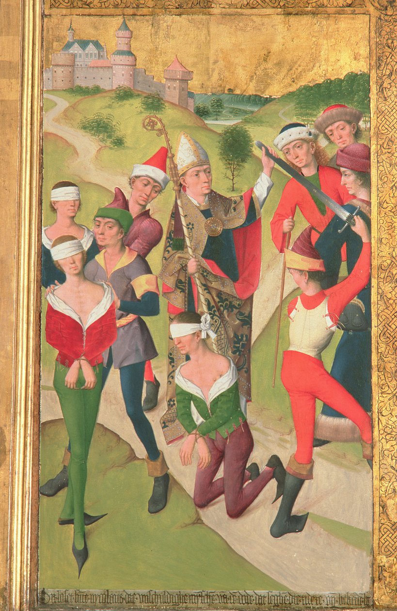 St. Nicholas redder tre uskyldige menn fra henrettelse, fra Høyalteret i St. Nicholas Church, 1481 (detaljer) (se 197688-91) av Hermen Rode