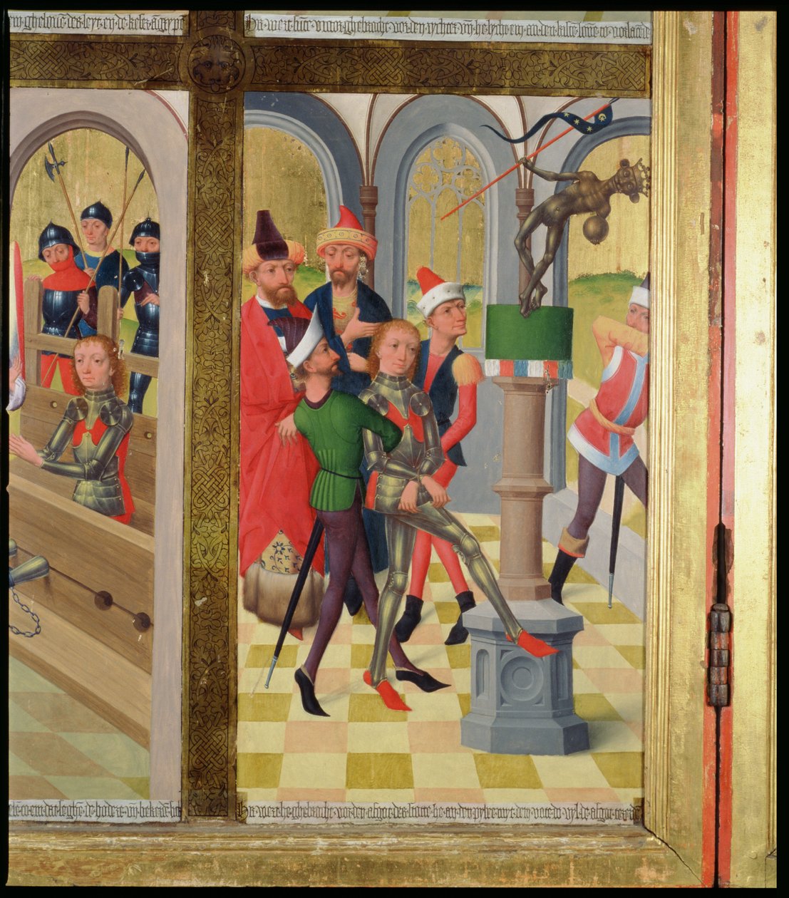 St. Victor av Marseille slår ned det hedenske idolet, fra Høyalteret i St. Nicholas-kirken, 1481 (detaljer) (se 197689-92) av Hermen Rode