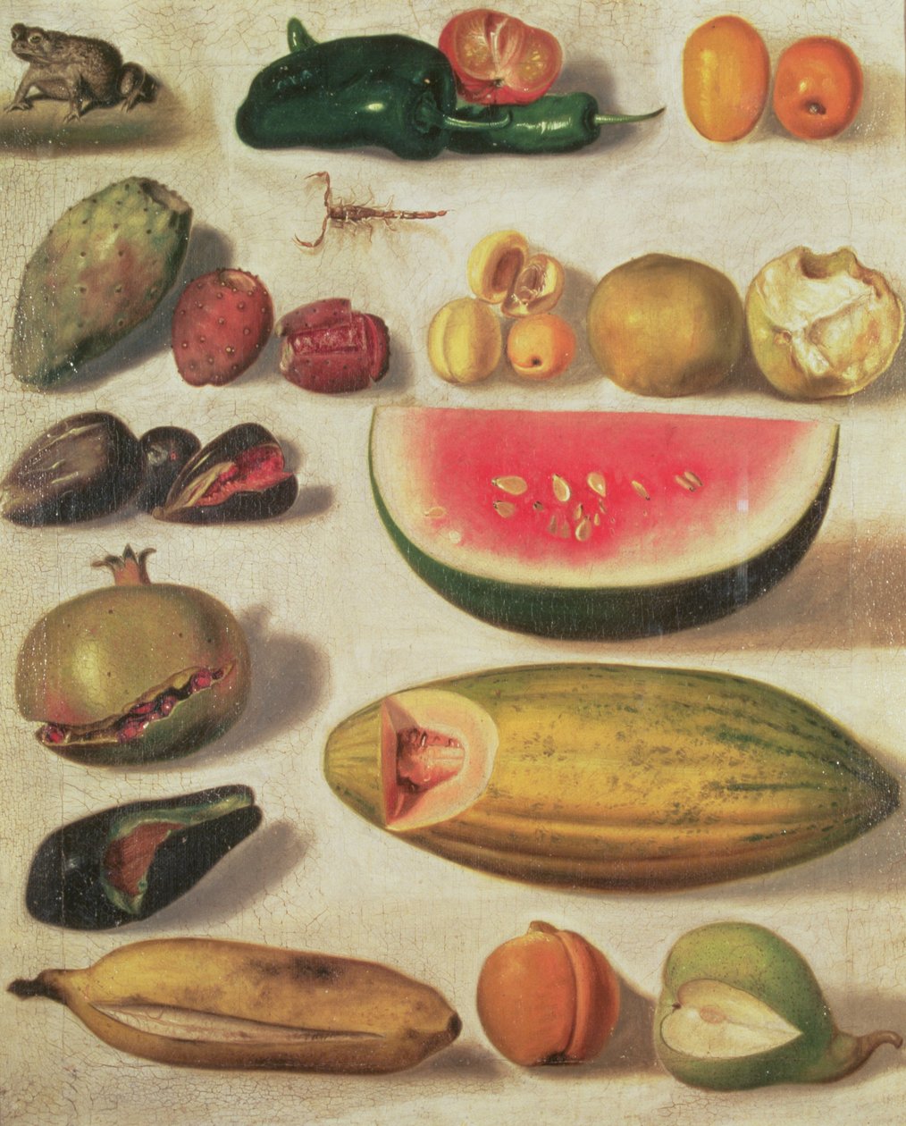 Stilleben med frukt og padde av Hermenegildo Bustos