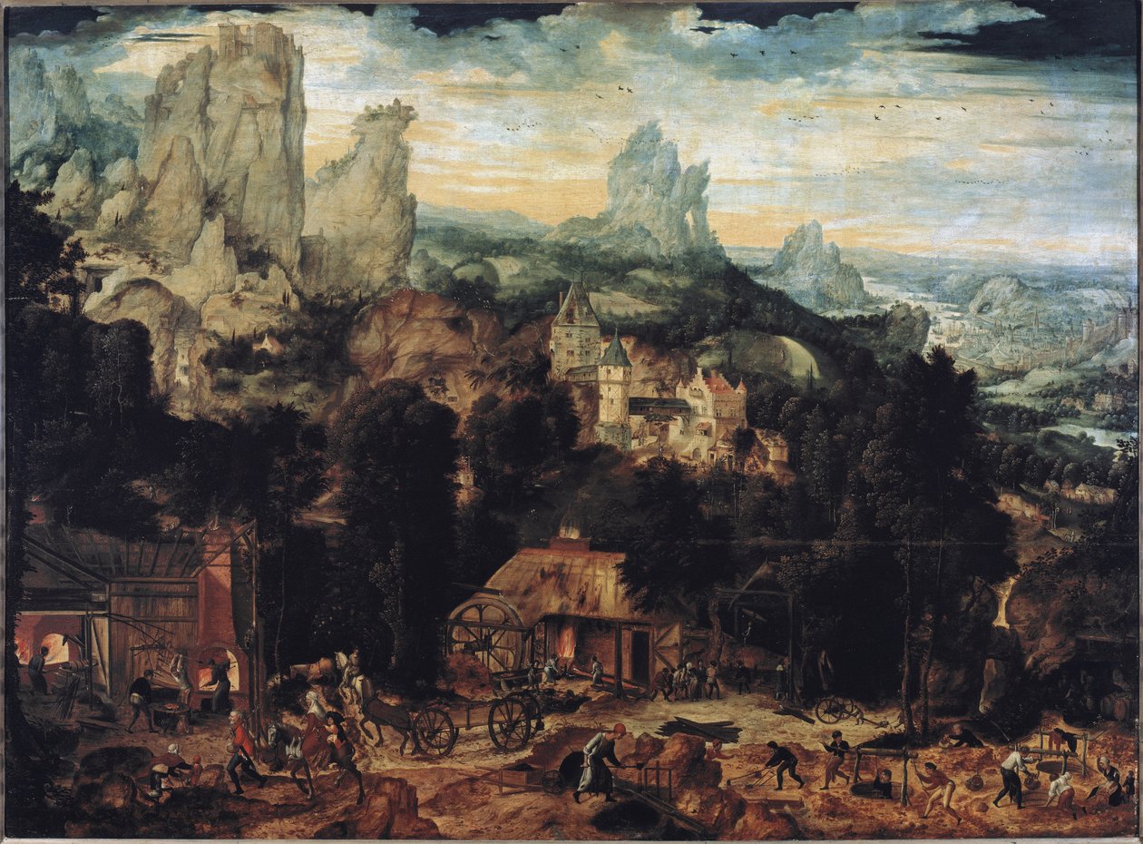 Kobbergruver - Olje på lerret av Herri met de (c.1510 p.1550) Bles