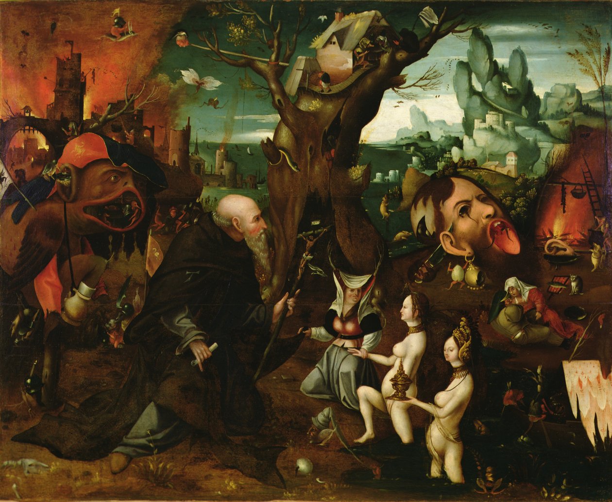 Temptation of Saint Anthony (olje på panel) av Herri met de (c.1510 p.1550) Bles