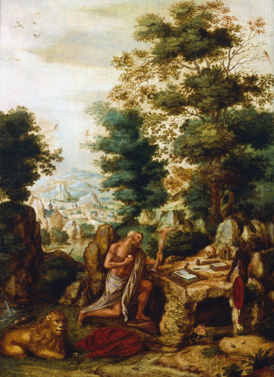 St Hieronymus i et landskap, c1530-c1550 av Herri met de Bles