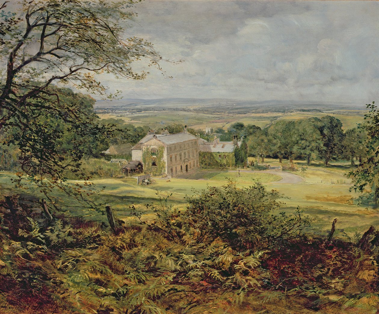 Engelsk landskap med hus, 1800-tallet av Heywood Hardy