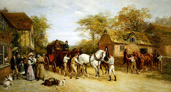 Venter på vertshuset (olje på lerret) av Heywood Hardy