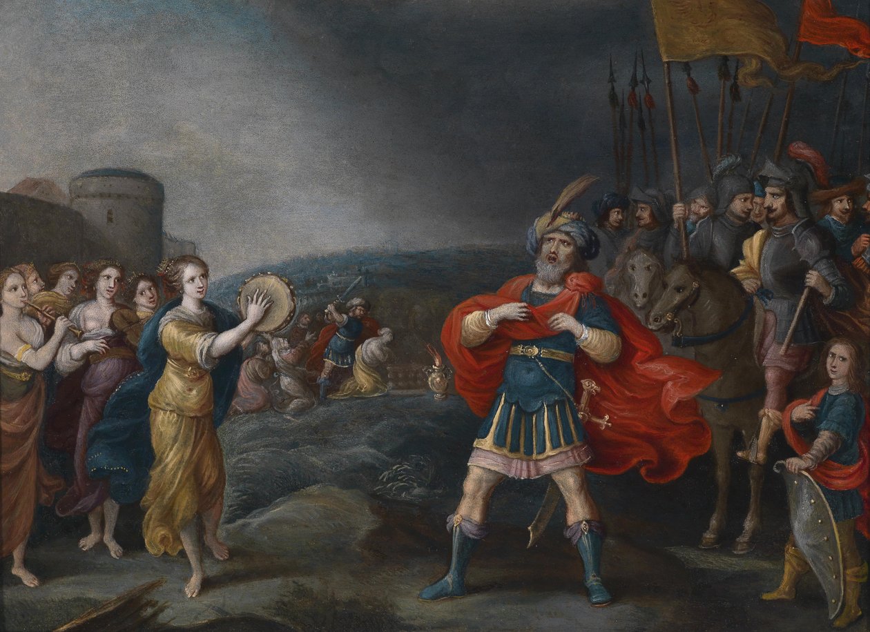 Den seirende generalen Jephta møter datteren sin av Hieronymous Francken III
