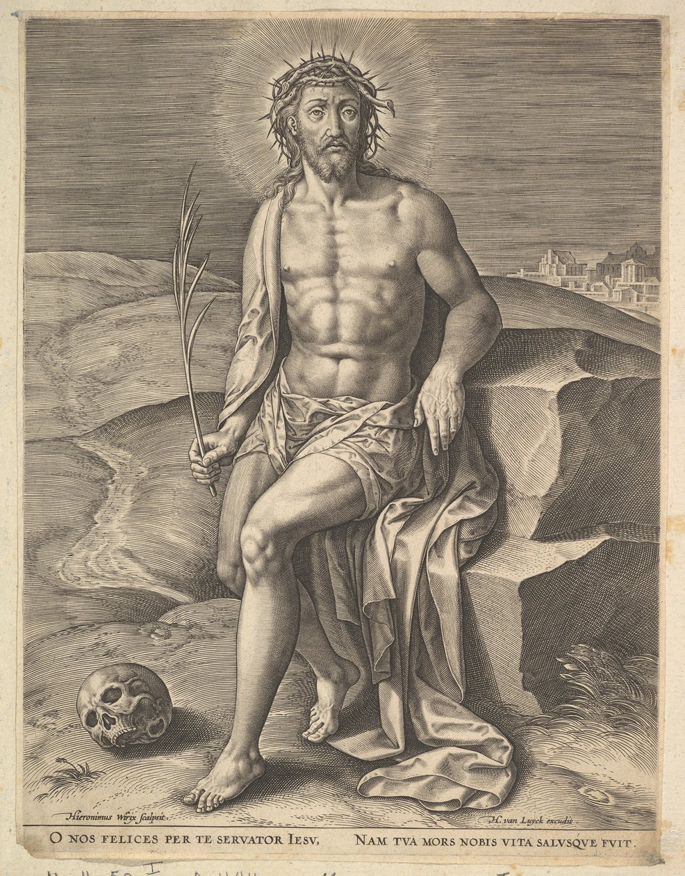Kristus sitter på den kalde steinen, før ca. 1586. av Hieronymous Wierix