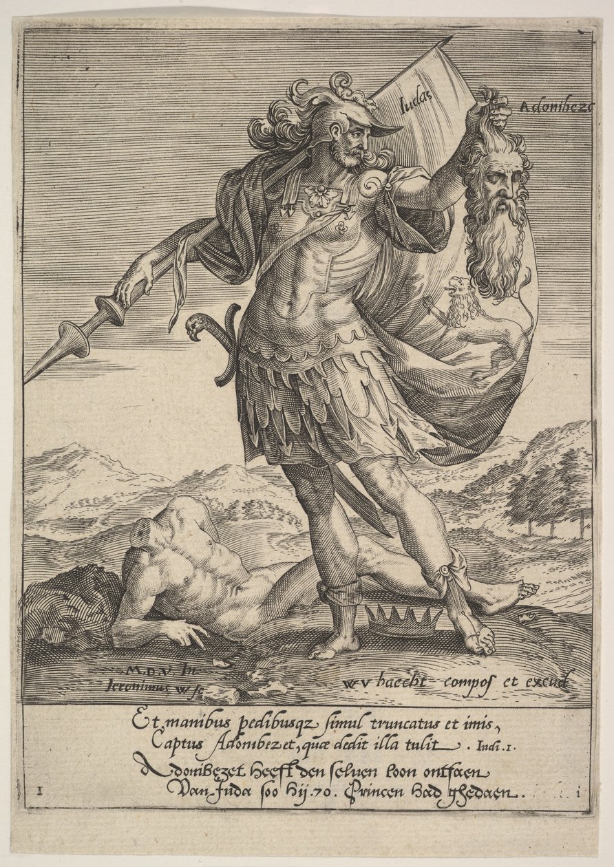 Juda med hodet til Adonibezek, fra Willem van Haecht, Tyrannorum proemia, 1578, 1578. av Hieronymous Wierix