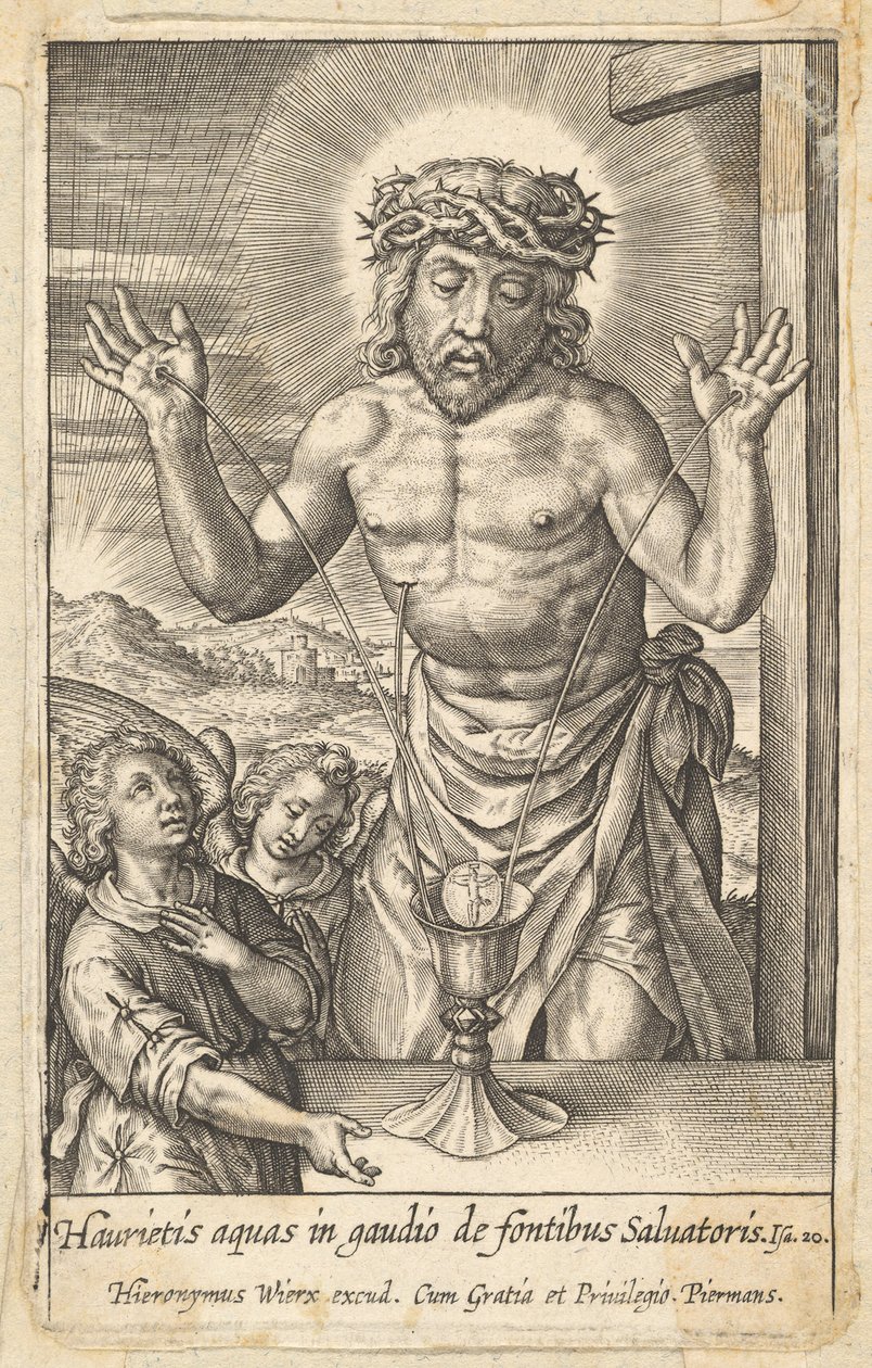 The Blood of the Redeemer æret av to engler, før 1619. av Hieronymous Wierix