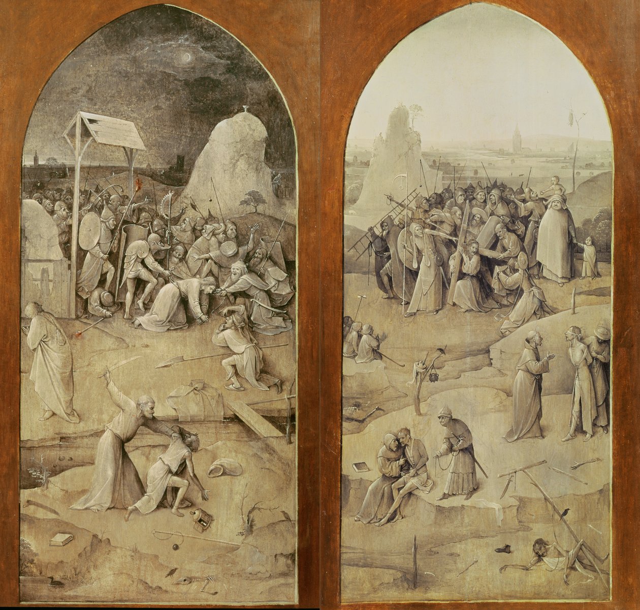Kristus på veien til Golgata, utvendige paneler av Triptych Fristelsen til St. Anthony av Hieronymus Bosch
