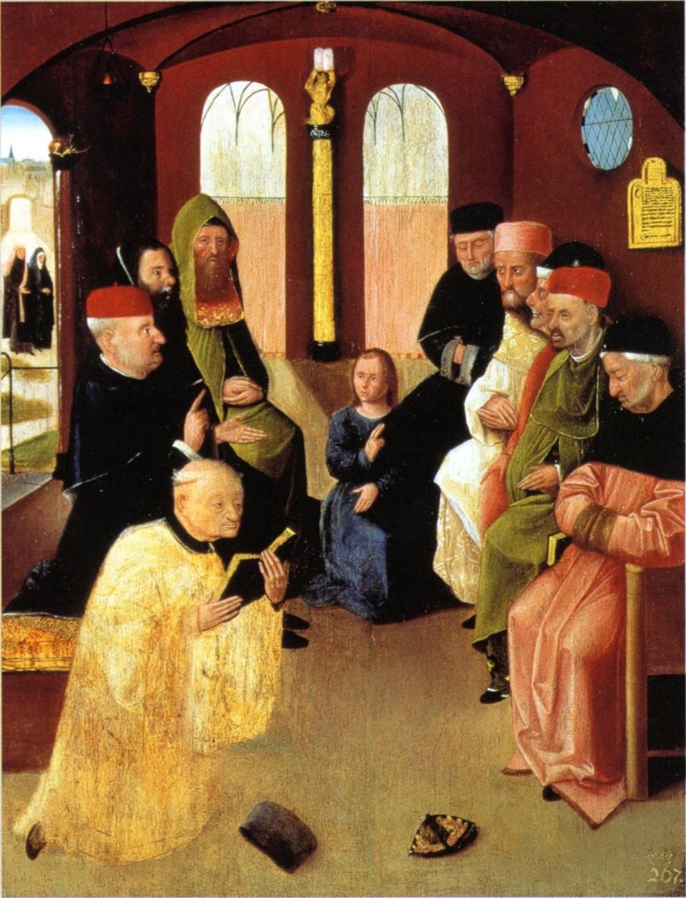 Kristus strider med legene i templet, etter restaurering av Hieronymus Bosch