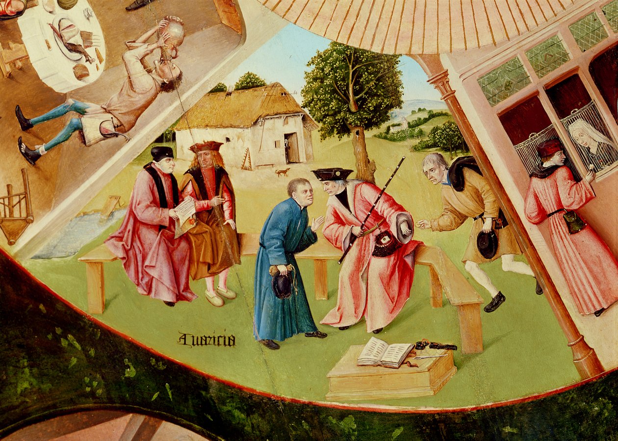 Grådighet, detalj fra tabellen over de syv dødssynder og de fire siste tingene, ca. 1480 (olje på tre) (se også 169586) av Hieronymus Bosch