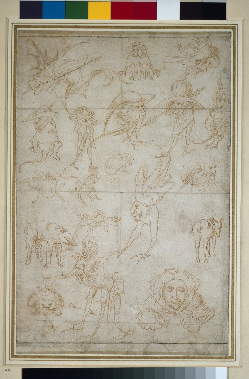 Grotesque Studies (recto), 1400-tallet (penn og bistre på papir) av Hieronymus Bosch