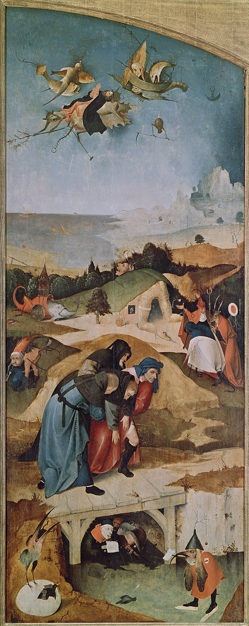 Venstre fløy av Triptych of the Temptation of St. Anthony (se 159327) av Hieronymus Bosch