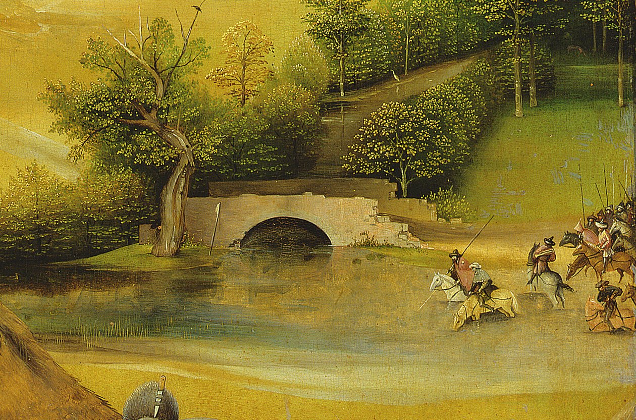 The Adoration of the Magi, detalj av bakgrunnen, 1510 olje på panel detalj av 3427 av Hieronymus Bosch