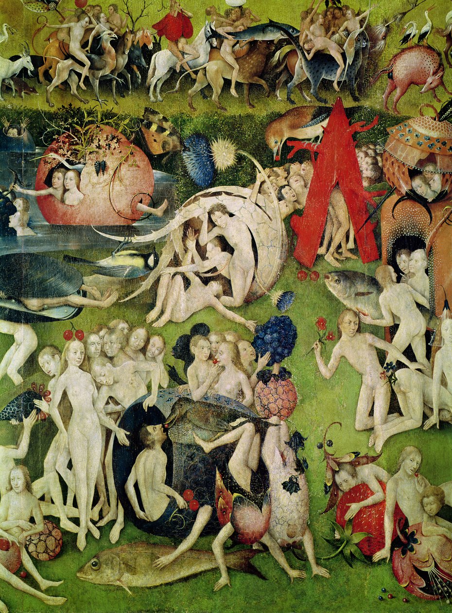 The Garden of Earthly Delights: Allegory of Luxury, detalj av sentralpanelet, ca.1500 av Hieronymus Bosch