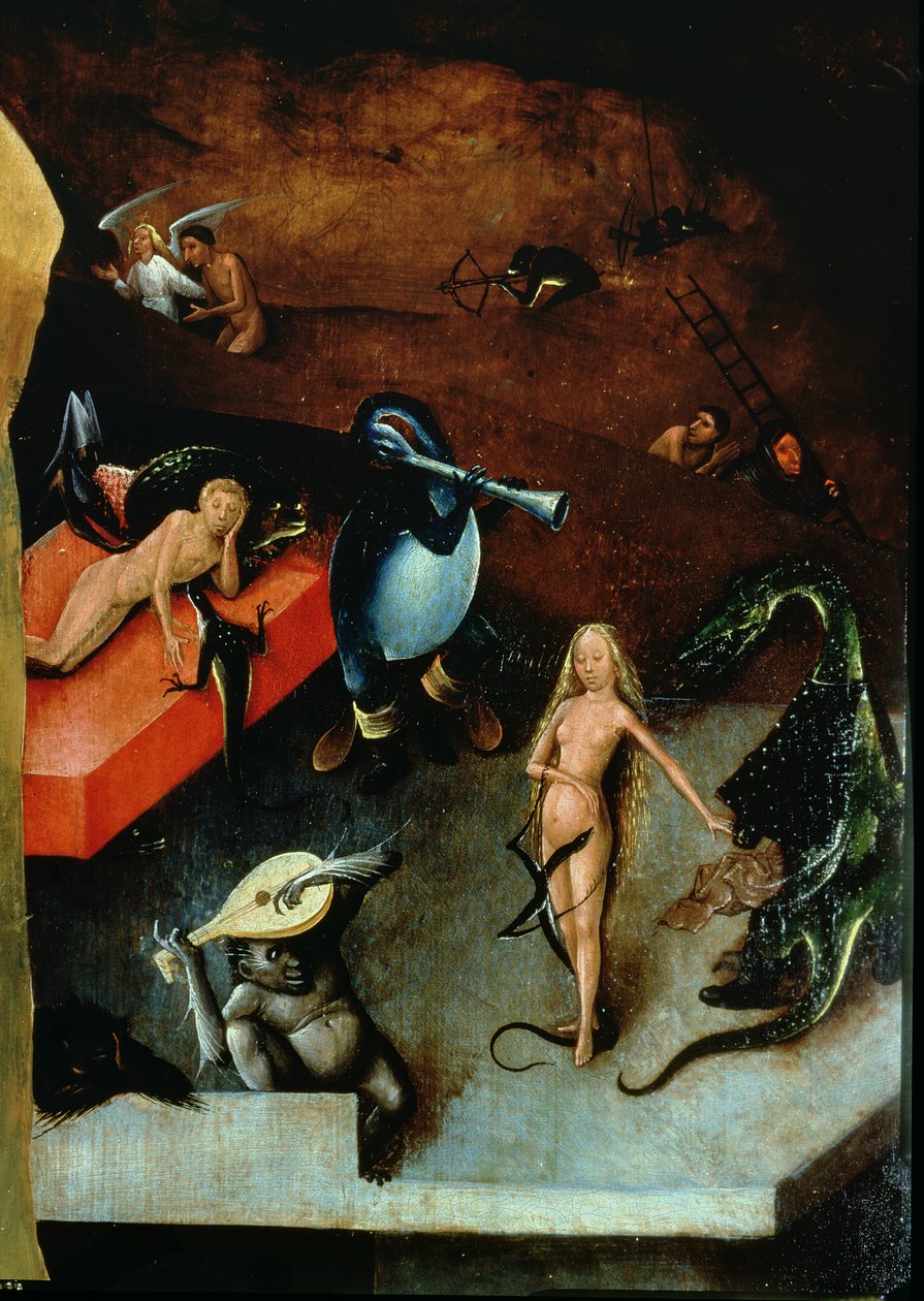 The Last Judgment (altertavle) (detalj av musikkinstrumenter) av Hieronymus Bosch