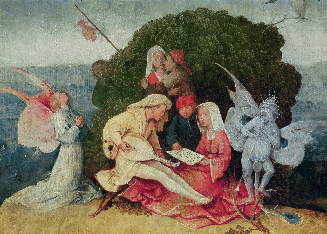 Musikerne på toppen av vognen, detalj av sentralpanelet til The Haywain Triptych, c.1515 olje på panel detalj av 3429 av Hieronymus Bosch