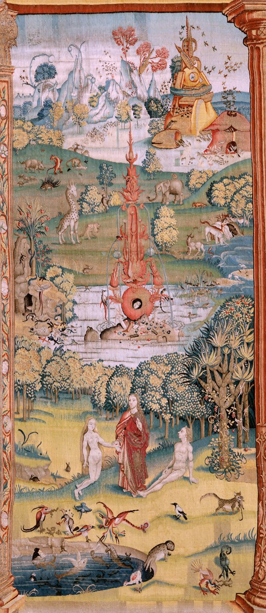 flamsk billedvev. Serie fire billedvev etter Hieronymus Bosch. The Garden of Earthly Delights (Jardín de las Delicias). Fjerde billedvev i serien. Modell Inspirert av arbeidet til Hieronymus Bosch. Produksjon Ukjent verksted, Brussel. Før 1560. Fa av Hieronymus (after) Bosch