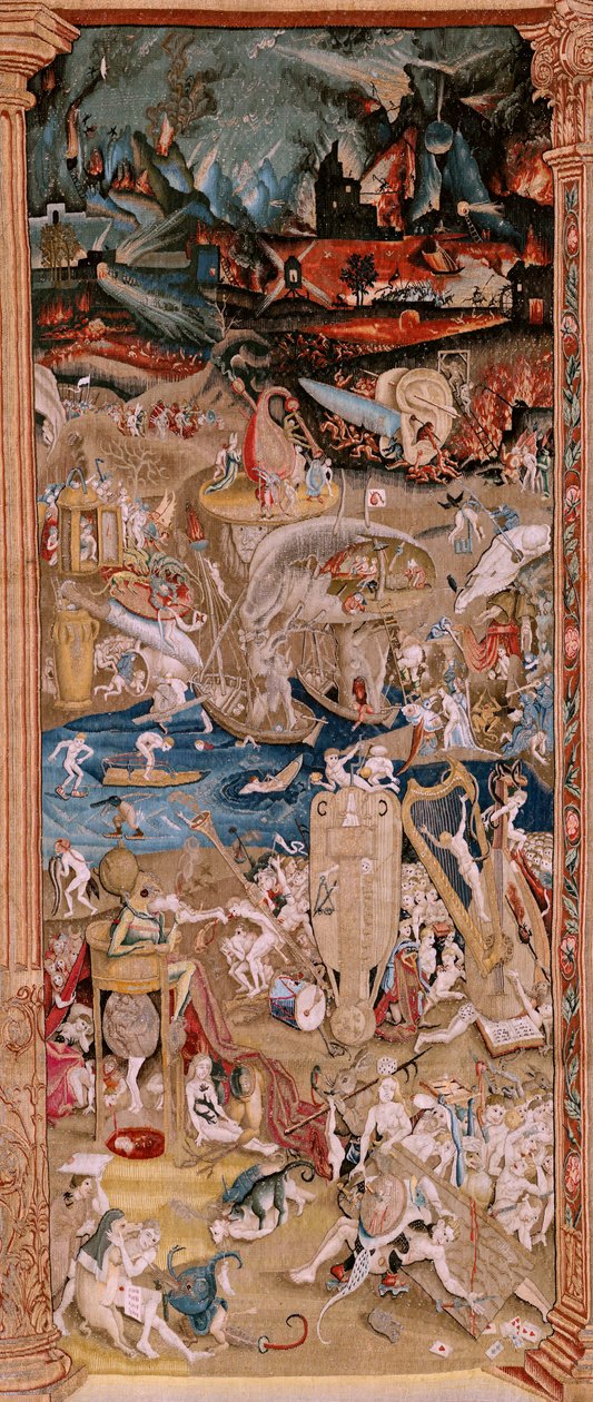 flamsk billedvev. Serie fire billedvev etter Hieronymus Bosch. The Garden of Earthly Delights (Jardín de las Delicias). Fjerde billedvev i serien. Modell Inspirert av arbeidet til Hieronymus Bosch. Produksjon Ukjent verksted, Brussel. Før 1560. Fa av Hieronymus (after) Bosch