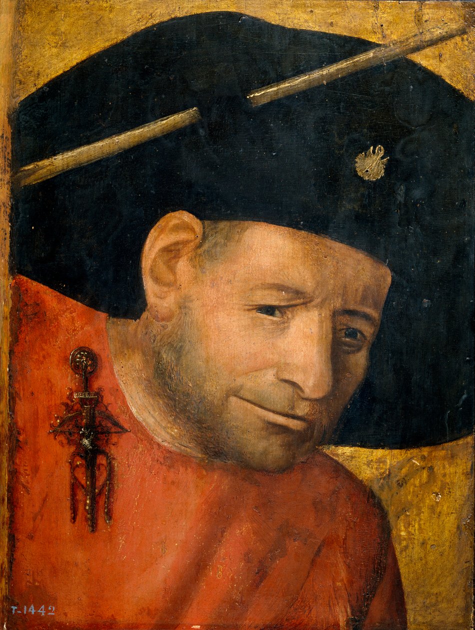 ""The Crossbowman"" (A Crossbowman) Maleri fra skolen til Jerome Bosch 1500-tallet Olje på tre Dim 28,2x21,3 cm Museo del Prado, Madrid av Hieronymus (school of) Bosch