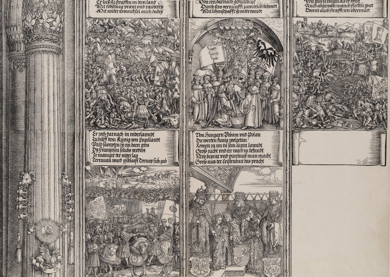 Maximilians allianse med Henry VIII, The Double Wedding in Wien, The Campaign in Gelde..., 1515. av Hieronymus Andreae