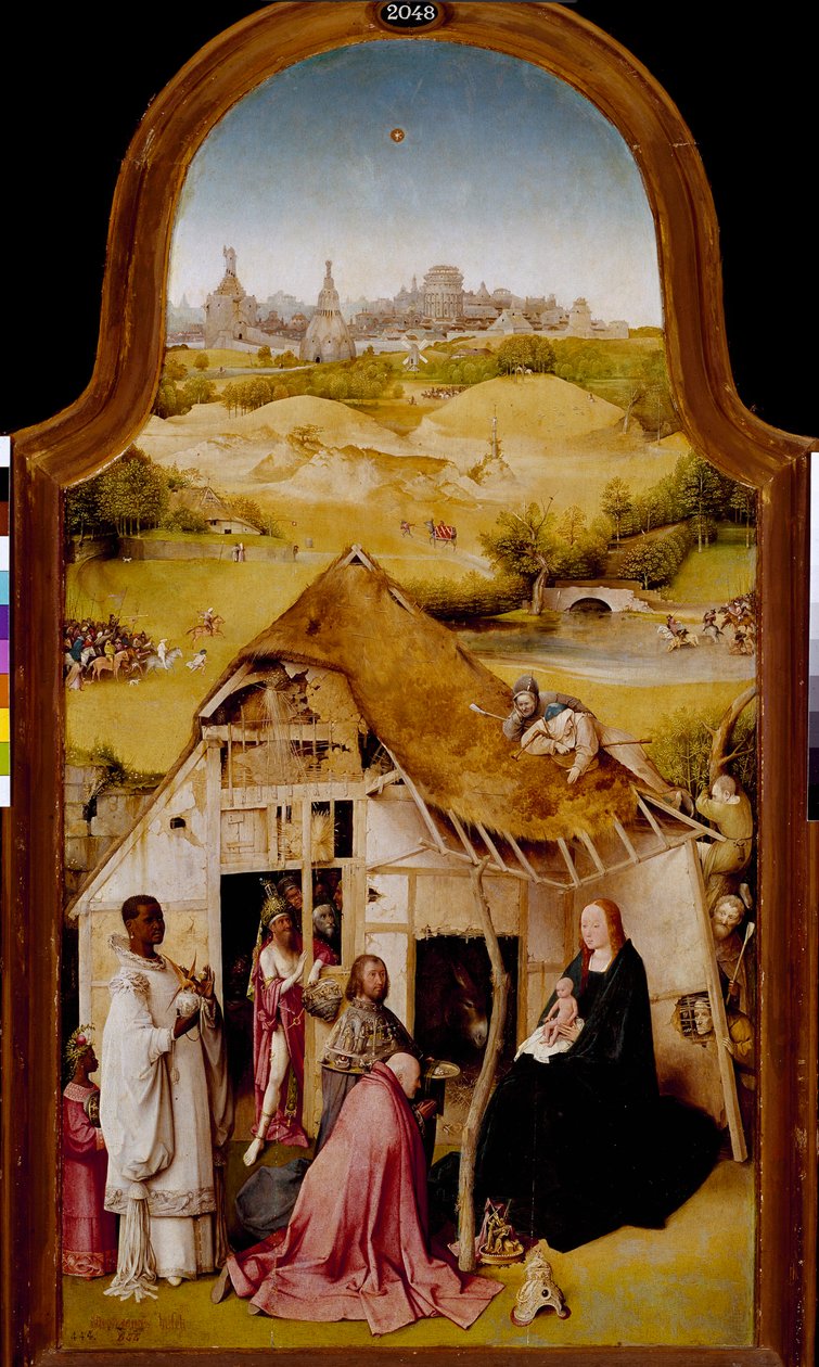 Tilbedelse av Magi Sentralpanelet i triptyken til helligtrekonger. Maleri av Hieronymus Van Aeken (Aken) dit Jerome Bosch (1450-1516). 1510-1511. Dim. 138x72 cm Madrid. Prado-museet. av Hieronymus Bosch