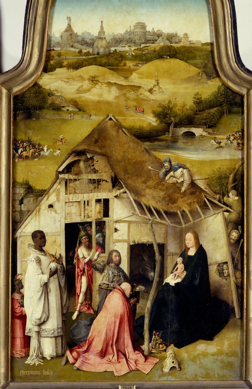 Tilbedelse av Triptych Magi. Detalj av sentralpanelet. Maleri av Hieronymus Van Aken (Aken) dit Jerome Bosch (1450-1516). 1510-1511. Madrid. Prado-museet. av Hieronymus Bosch