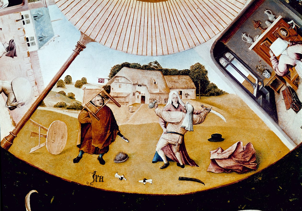 Sinne. Detalj av The Seven Deadly Sins and the Four Last Things (olje på panel av Hieronymus Bosch