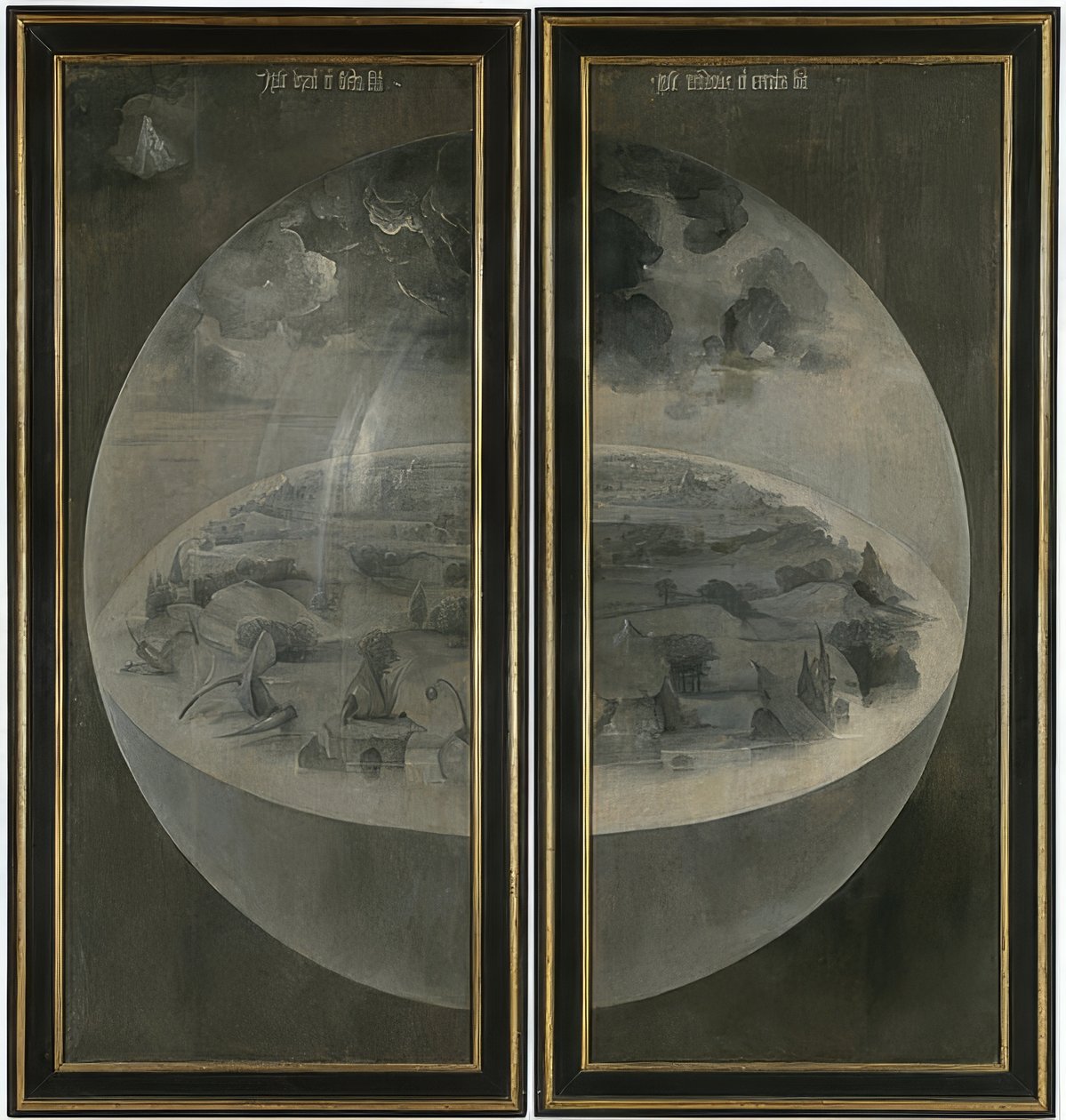 Hagen med jordiske gleder. Triptych, bakside: Skapelsen. Rundt 1500-05 av Hieronymus Bosch