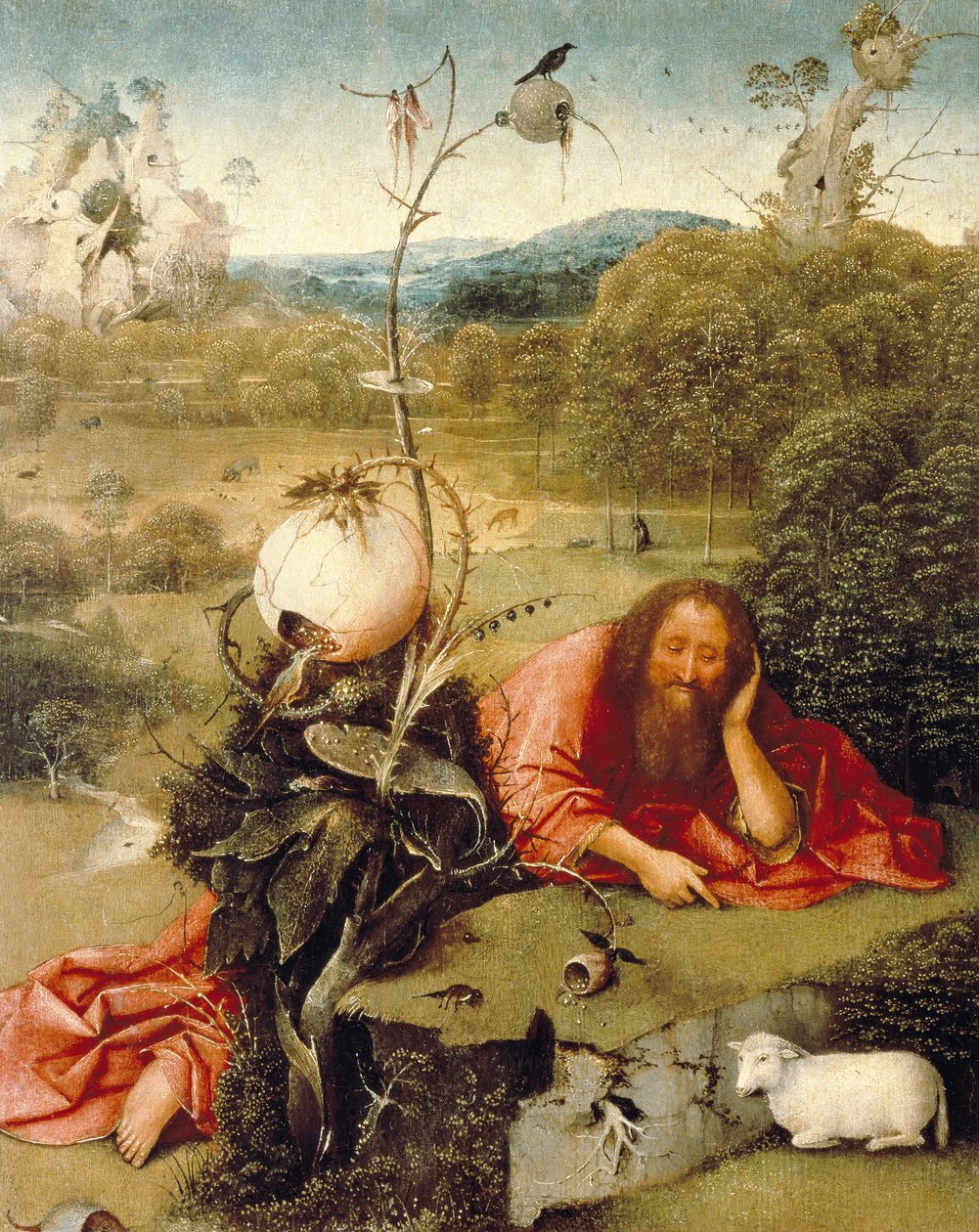 "" Døperen Johannes døset i naturen "" Maleri av Hieronymus Van Aeken (Aken) sier Jerome Bosch (1450-1516) 1504-1505 Madrid. Lazaro Galdiano-stiftelsen av Hieronymus Bosch