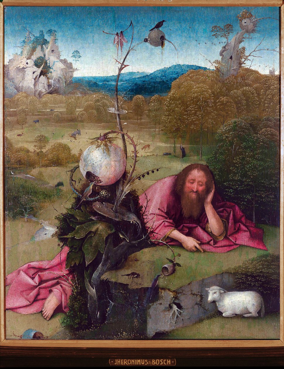 Døperen Johannes i ørkenen - Maleri av Jeronimus van Aken, av Jerome (Hieronymus) Bosch (ca. 1450 -1516), olje på tre, 48,5x40 cm, ca. 1489 - Madrid, Museo Lazaro Galdiano av Hieronymus Bosch