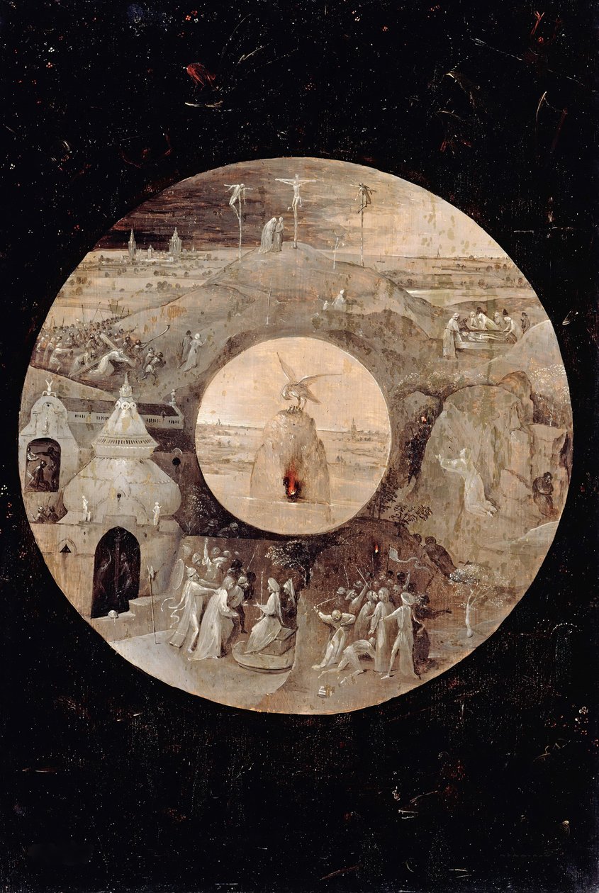 Evangelisten Johannes på Patmos bakside. Kristi lidenskap, ca. 1505 av Hieronymus Bosch