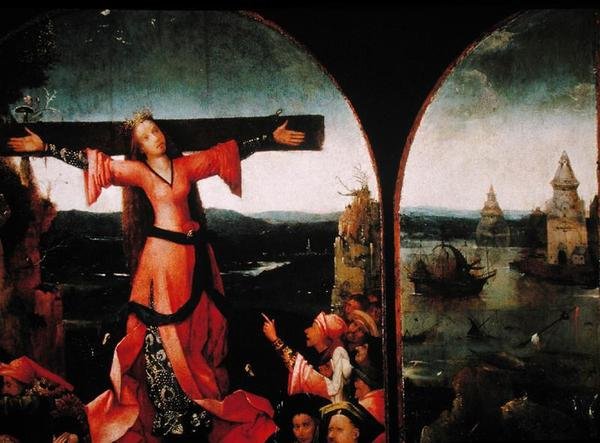 St. Liberata Triptych (olje på panel) (detalj av 165417) av Hieronymus Bosch