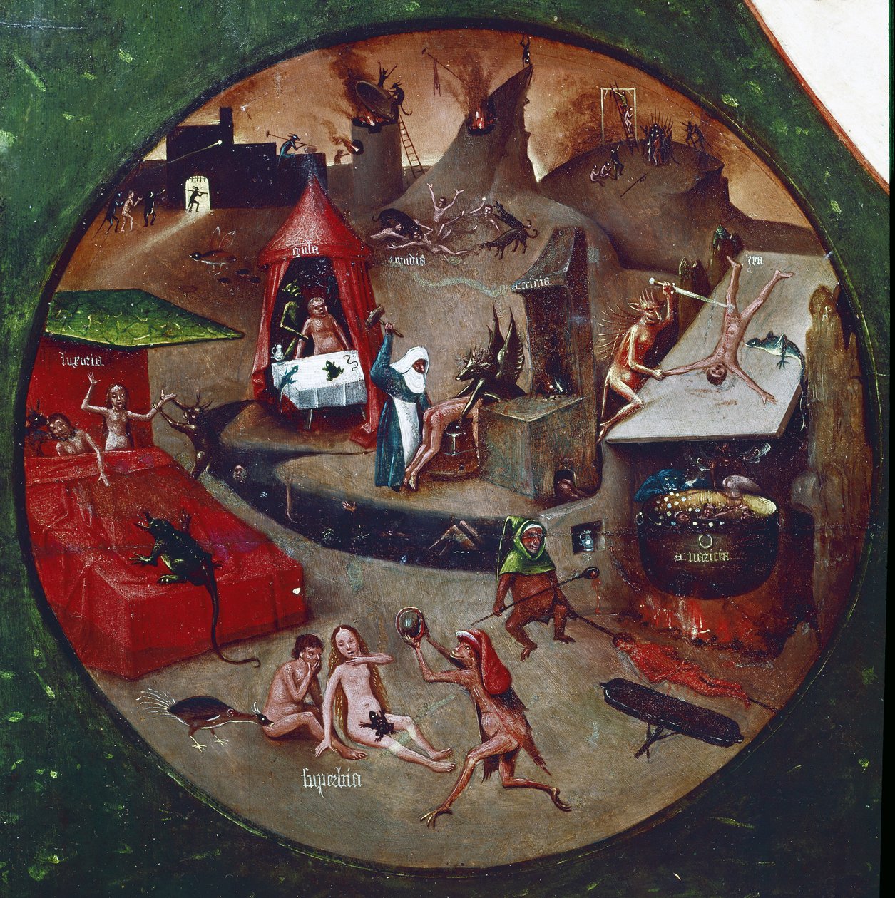 Tabell over de syv dødssyndene av Hieronymus Bosch